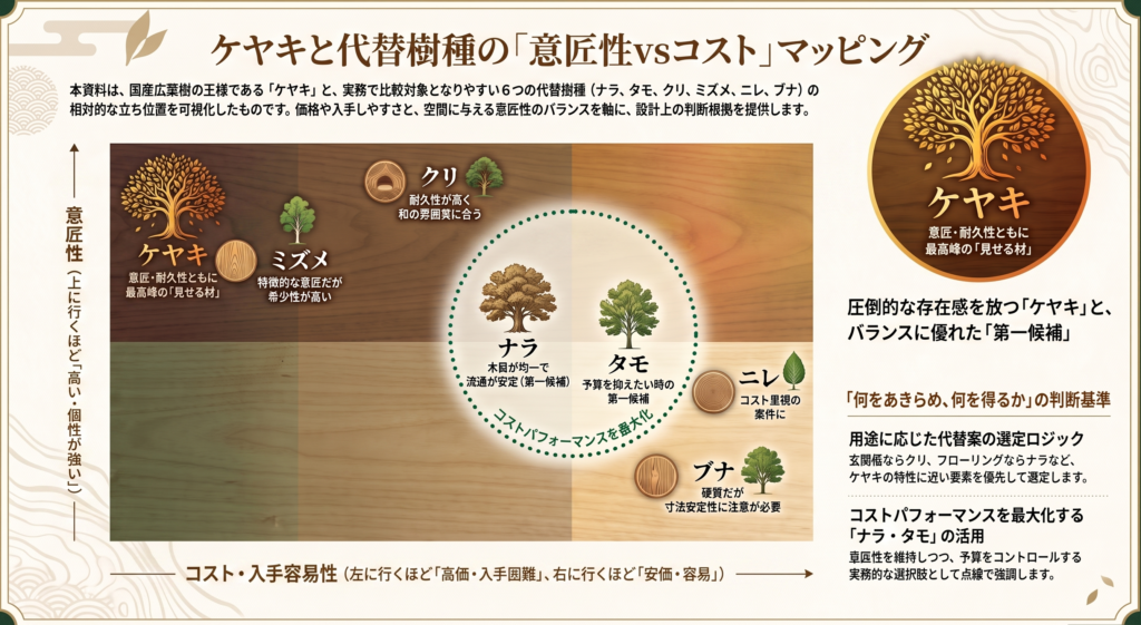 広葉樹ケヤキの特徴と選び方｜設計士が現場で使える完全ガイド