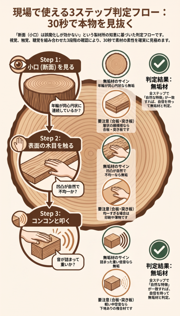 無垢材の見分け方｜製材所が教える断面・五感チェック完全ガイド