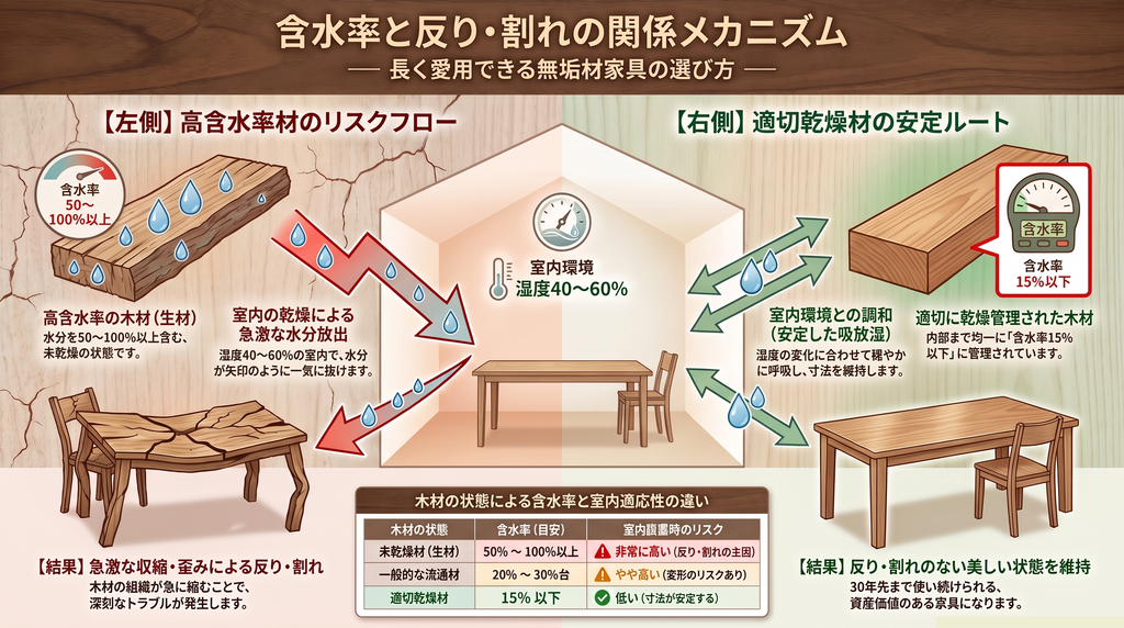 無垢材家具の選び方|失敗しない樹種・乾燥管理・提案の全知識